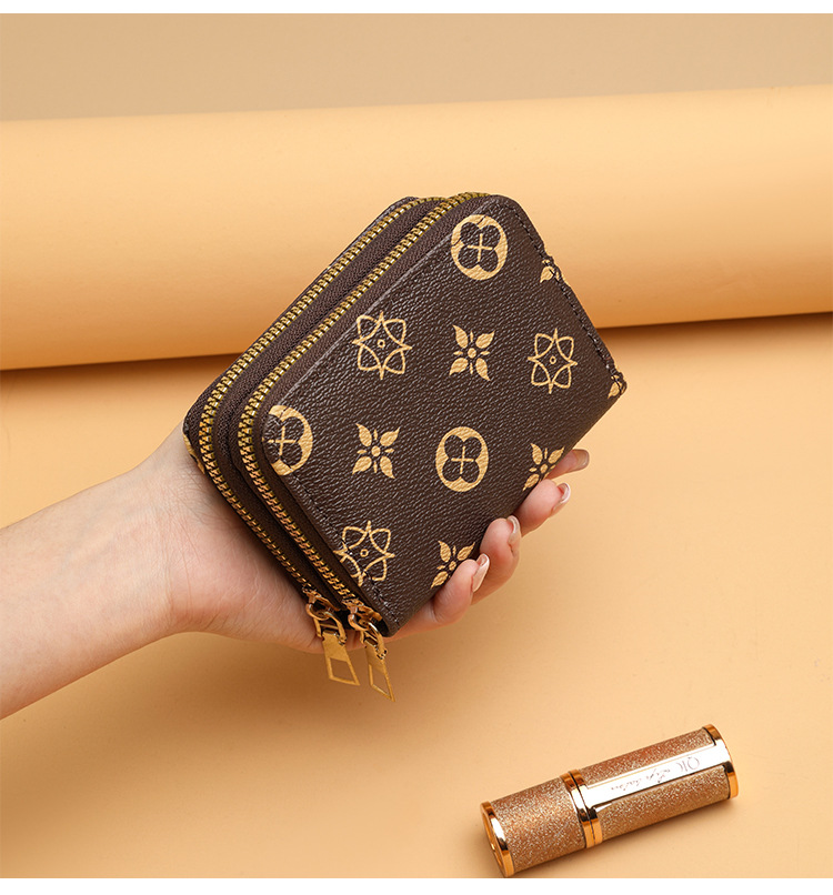 Ladies' Double Zipper Retro Compact Multi Card Slot Portable Fashion Zero Wallet