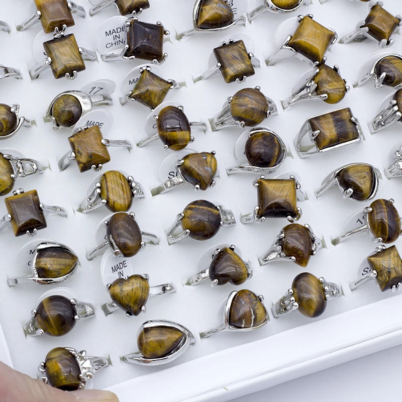 Tiger Eye Stones Rings For Women Natural Stone Geometric Ring Retro Fashion Jewelry Gifts For Women Men 25Pcs/Set 250815