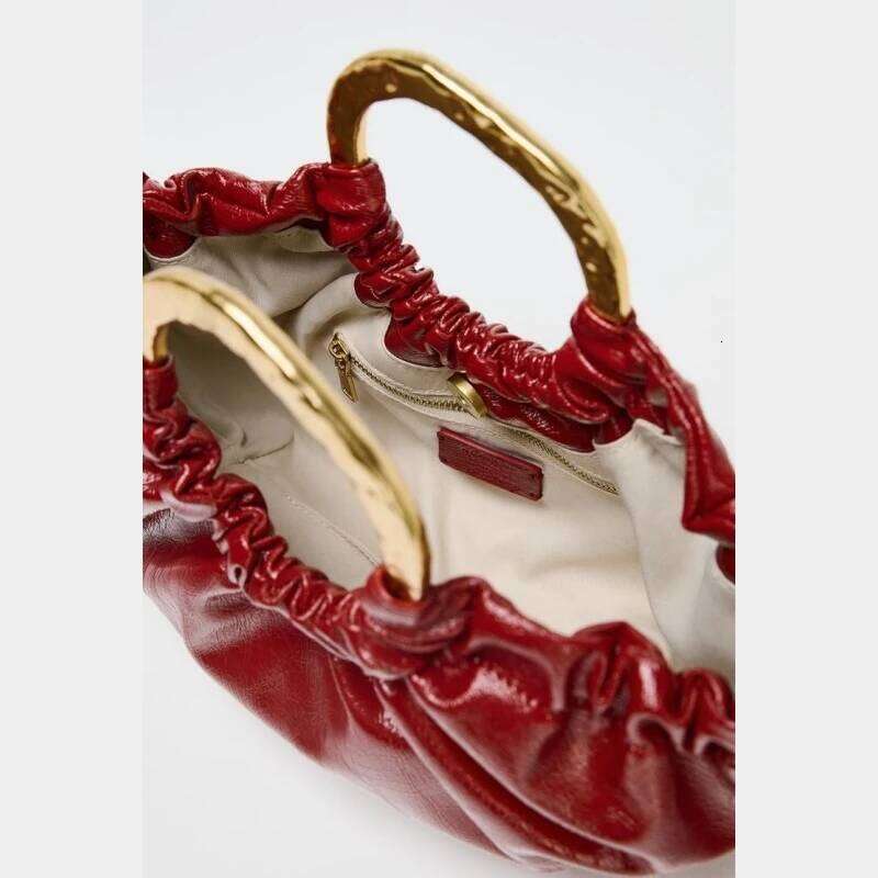 RUCHED HANDBAG, Fashionable Metal Handle Clutchs, Women's Handbags Design Crossbody Bag, Small Totes for Ladies