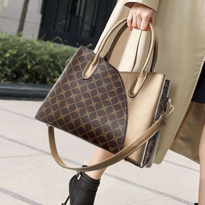 For Women Handbag Fashion Color Contrast Printed Lady Temperament Mom Commuter Bag