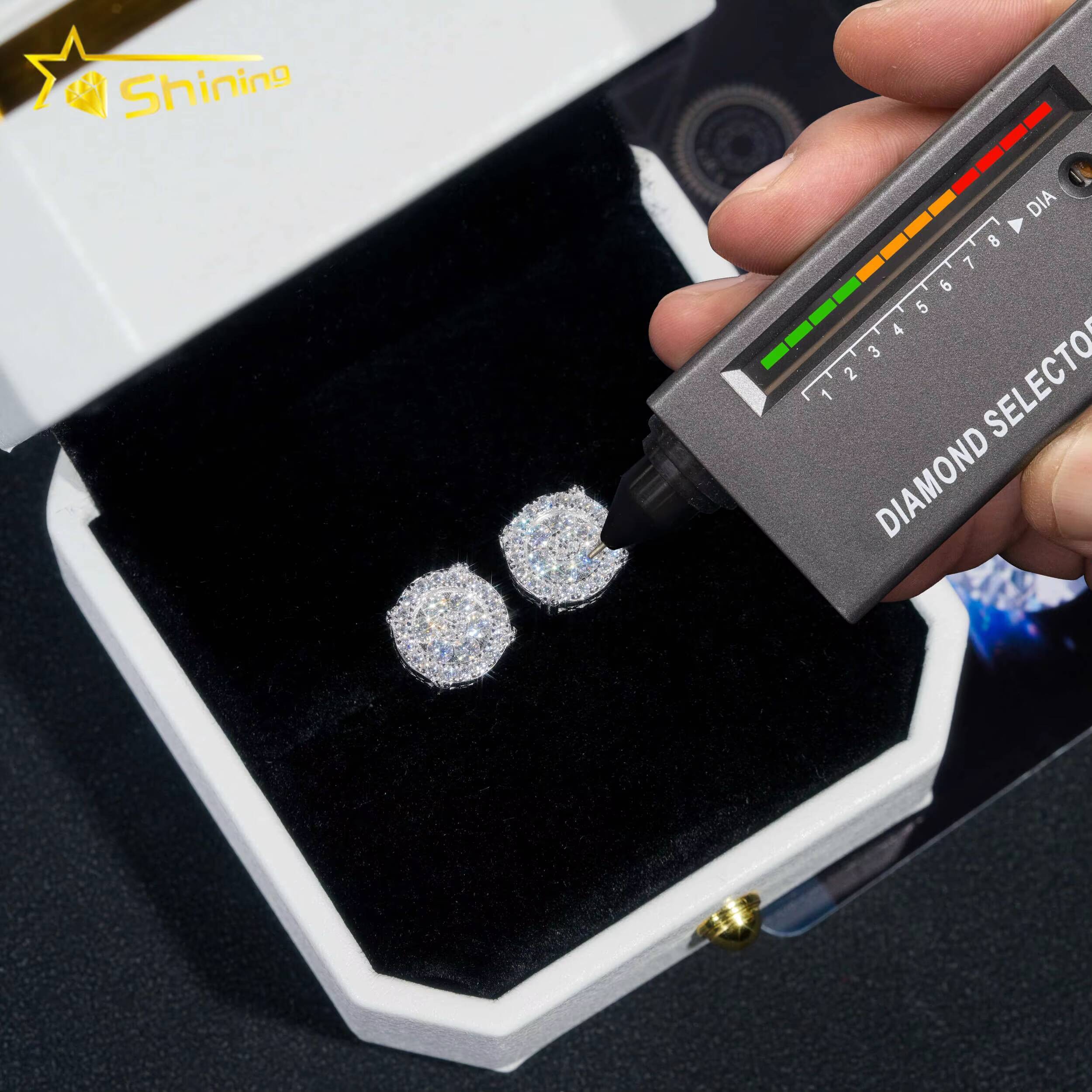 2025 new style Nice Jewelry Bling Shining Round Shape 925 Silver White Gold Moissanite Hip Hop Earrings