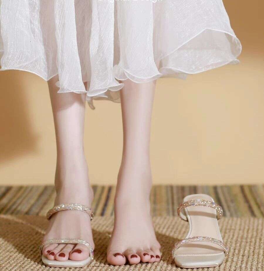 Stiletto Transparent One-Strap Heel Half Mules Women's Sandals 2025 Summer Designer Shoe Shoes New Rhinestone High Heels Fairy Style Slippers