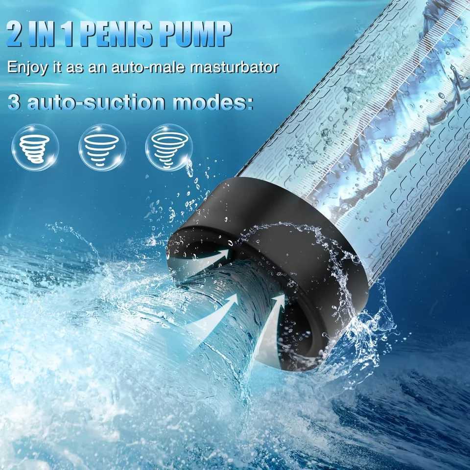 IPX7 Waterproof Penis Pump Electric Vacuum Sucking Male Masturbators Enlargement Trainer Extender Delayed Ejaculation Sex Toy for Men XJ250819