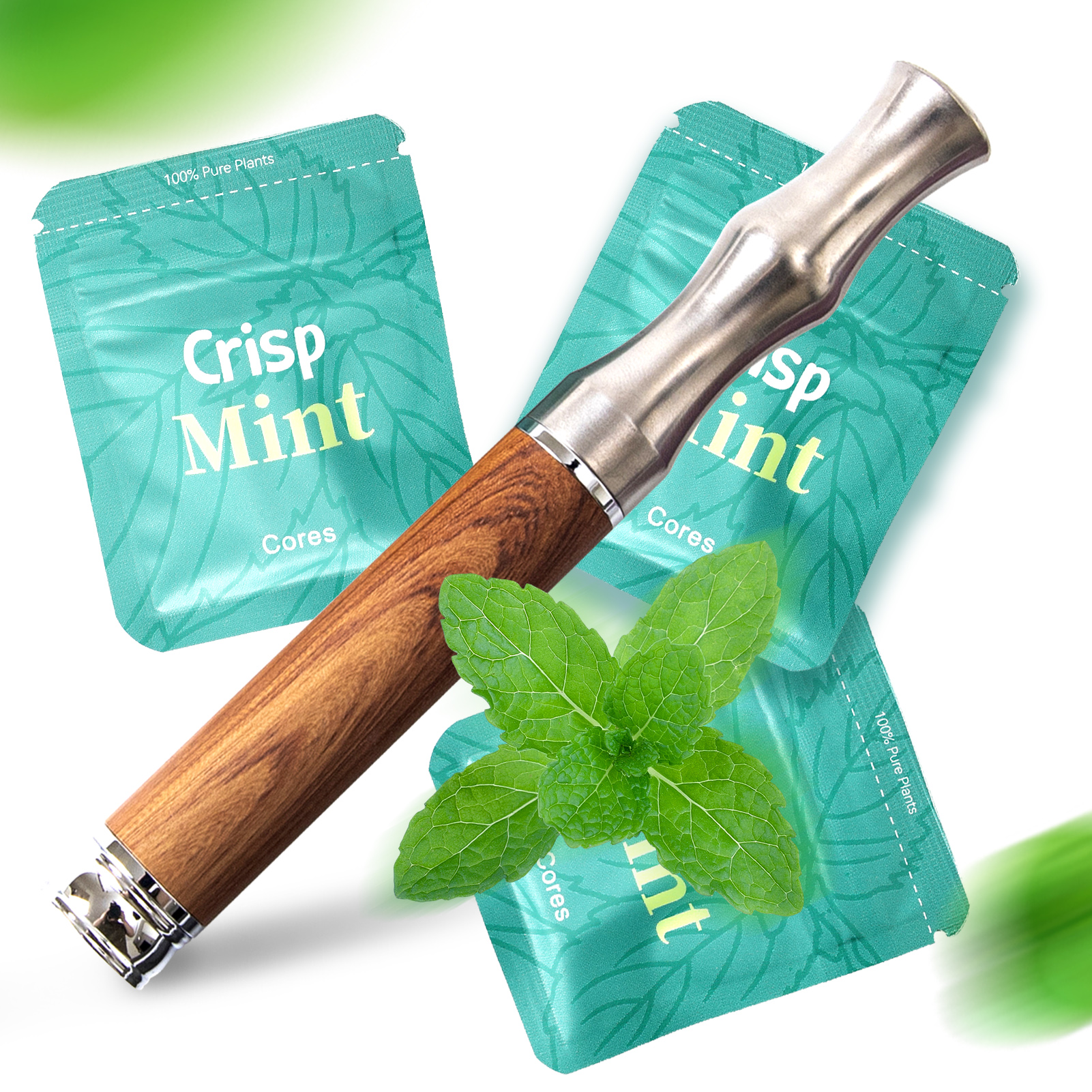 Essential Oil Air Inhaler Device, Titanium Aromatherapy Diffuser, Includes 3 Mint Plant Cores | Perfect Natural Stress-Relief Gift for Breaking B