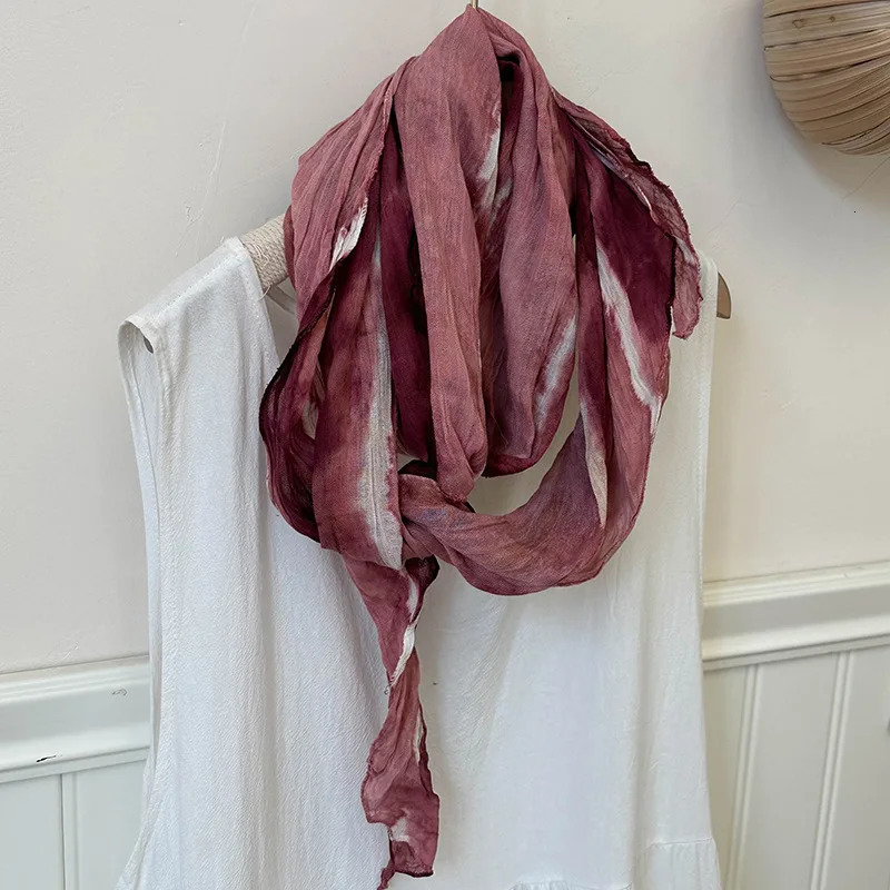 Tie-dye Cotton and Linen Scarf Literary Style Thin Spring and Summer Shawl Clothing Outer Shawl Retro Fashion Trend 250818