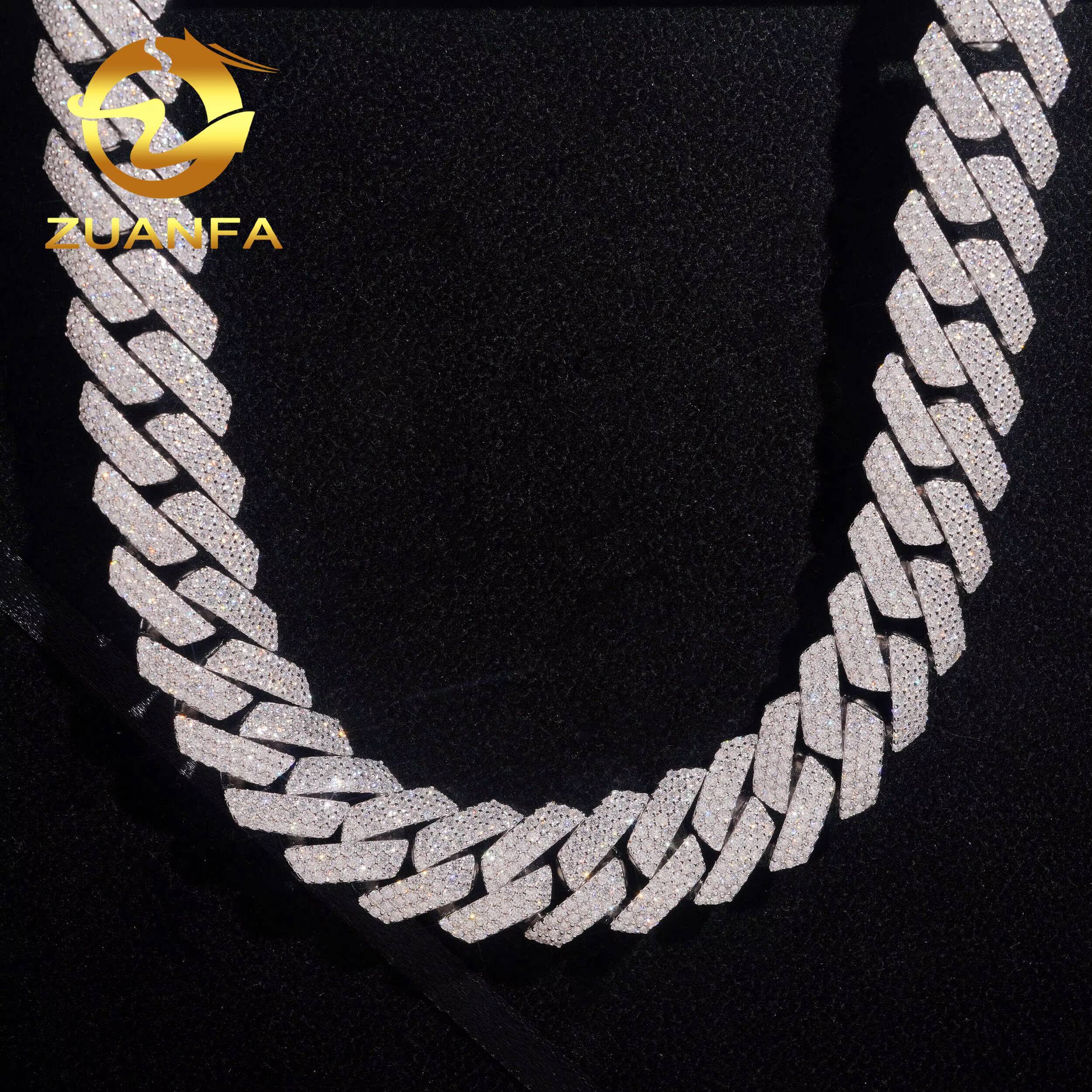 Hip Hop Jewelry 20MM Moissanite Cuban Chain 925 Silver Iced Out 3 Row Miami Cuban Link With GRA Certificate