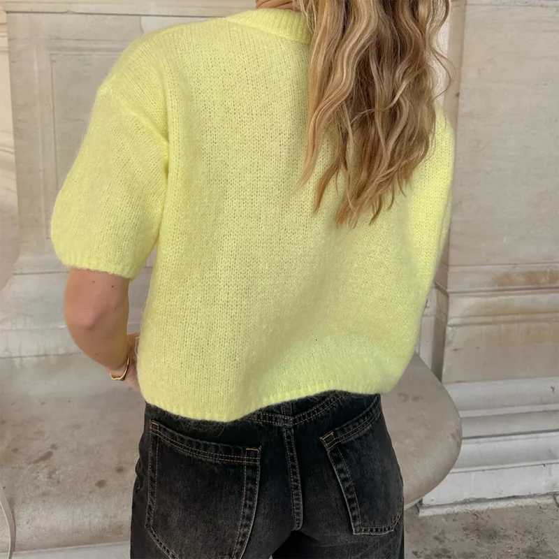 90s Vintage Womens Short Sve Knit Sweaters Y2k Crewneck Loose Oversized Knit Pullover Basic Sweater Jumper Tops Streetwear XJ250819