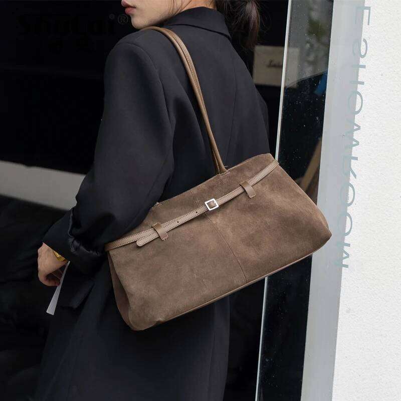 Genuine Cow Leather Women s Shoulder Large Bag Matte Suede Designer High Quality Commute Ladies Cowhide Handbag for Woman bag