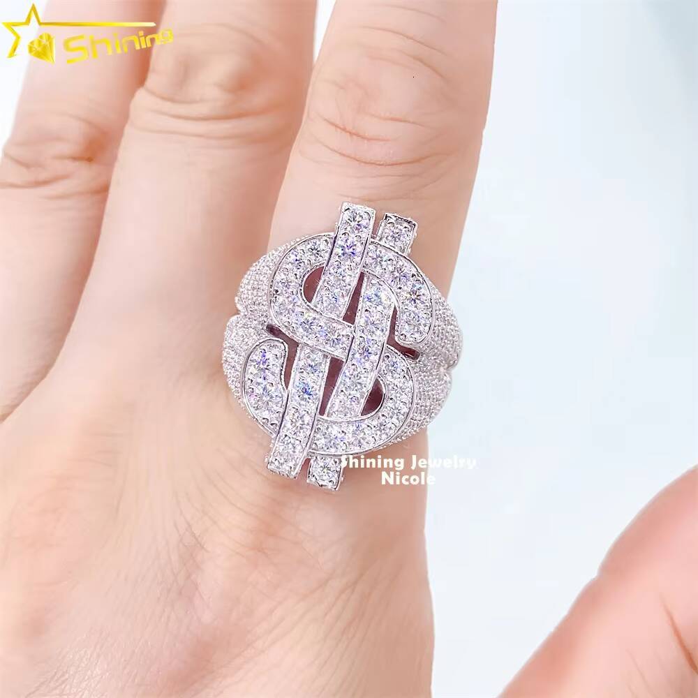 New Arrival High Quality GRA Certificate Dollar Custom S925 Silver Moissanite Ring Men VVS Hip Hop Ring