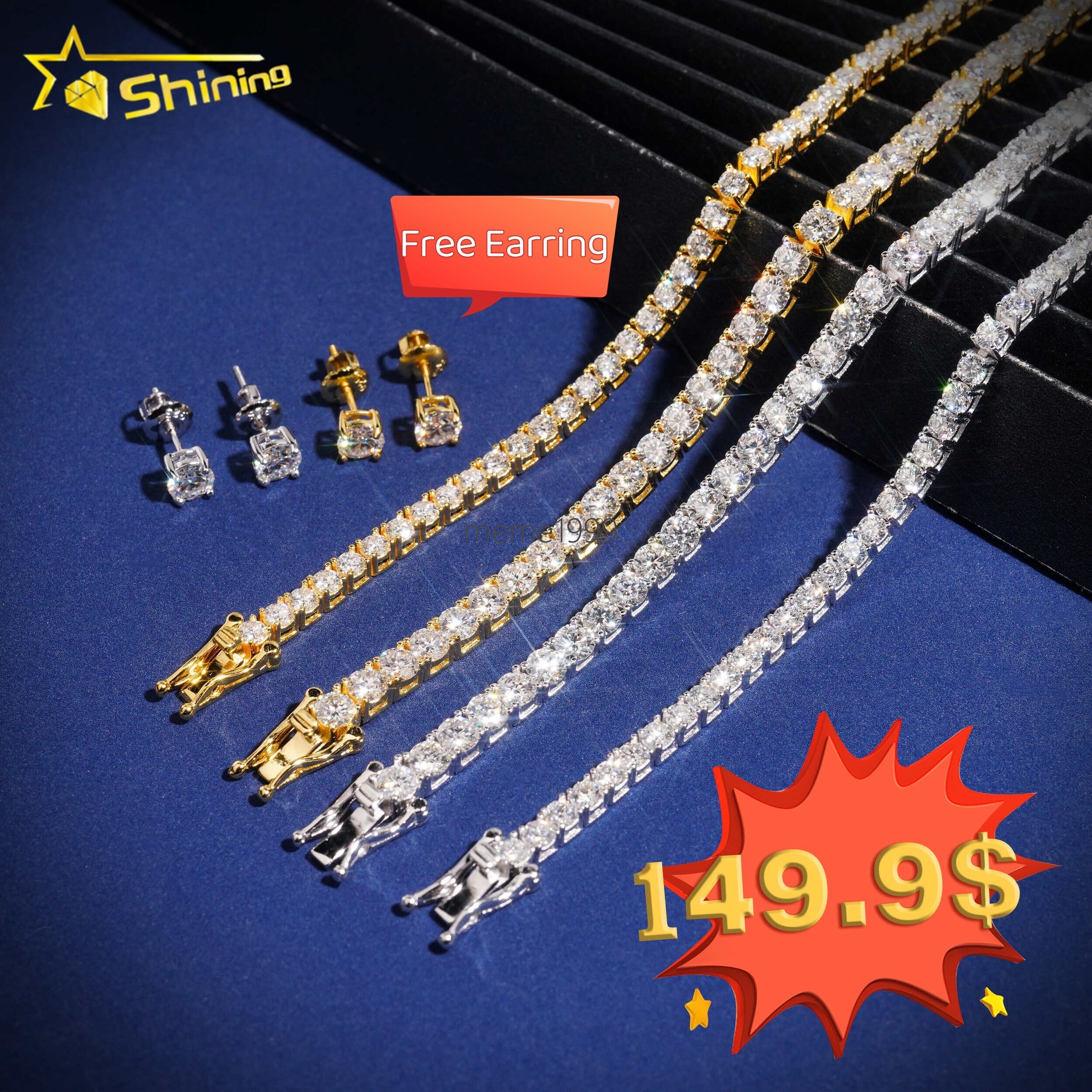 Drop Shipping GRA Certificated Sterling Silver Tennis Bracelet 3mm 4mm Vvs Moissanite Tennis Bracelet Necklace with Free Earring