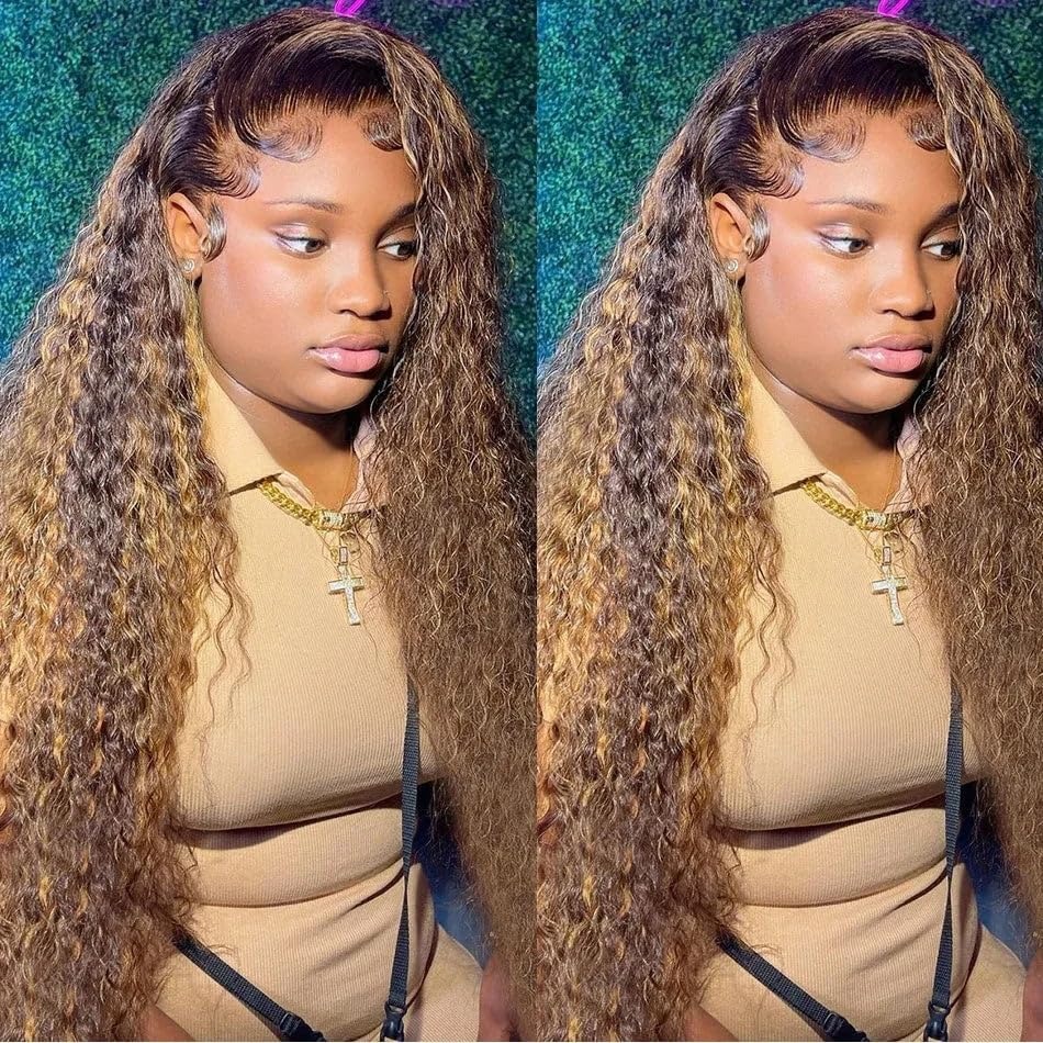 Highlight Blonde Deep Wave Lace Front Wigs 200% Density Lace Frontal Closure 5X5 Lace Front Human Hair Wigs Pre Plucked For Black Women