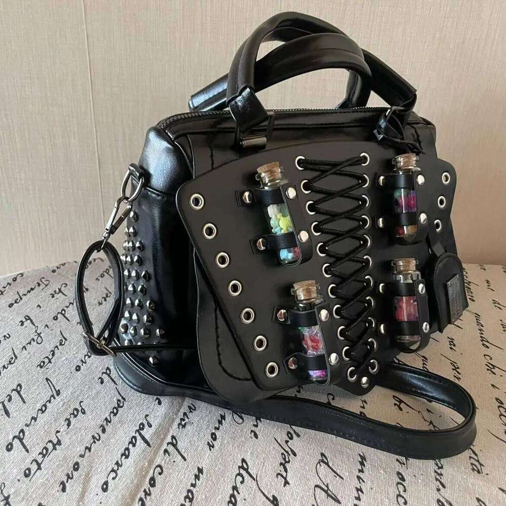 Rivet Desinger Vintage Women S Handbag Fashion High Quality Lace Up Punk Motorcycle Ladies Large Capacity Travel Bag