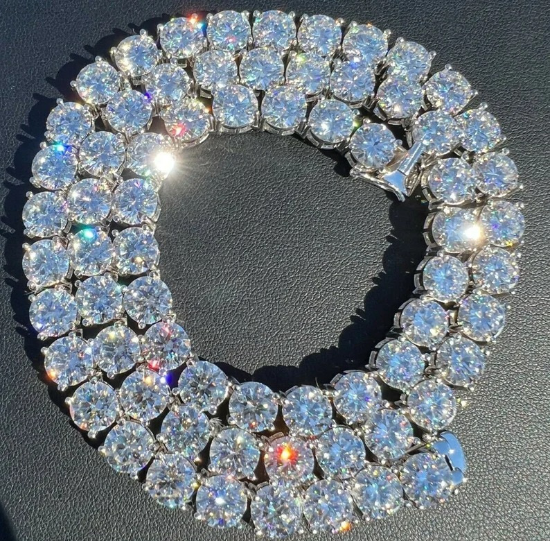 Iced Out White Moissanite Diamond Tennis Chain for Men Women Excellent Cut Beautiful Sterling Silver Chain Hip Hop Jewelry