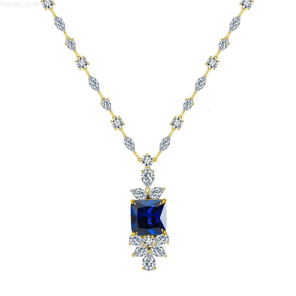 925 Sterling Silver Moissanite Necklace with White Blue Shiny Cubic Zircon Stone Luxury Wedding Pendant for Women Brides