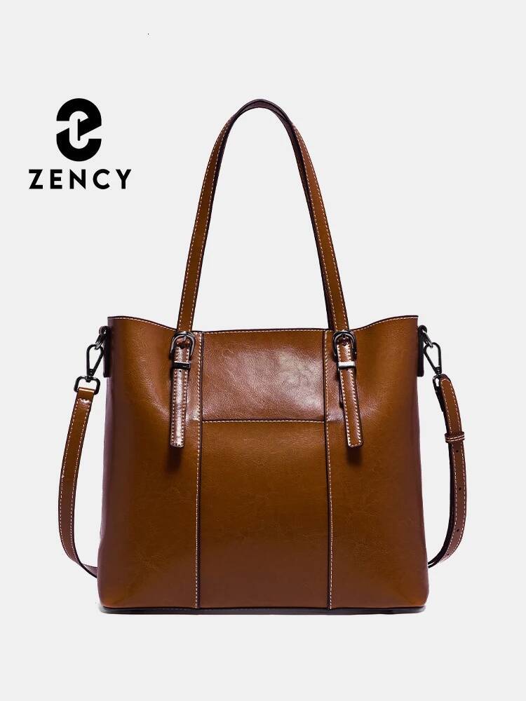Zency High Quality Women's Genuine Leather Tote Lady Designer Cowhide Shoulder Large Capacity OL Handbag Shopper Bag