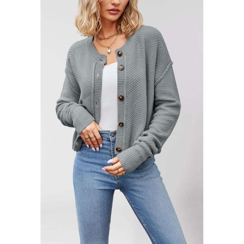 Autumn Winter New Knitted Cardigan Women Women's Clothing Single Row Button Commuter Sweater Coat B5