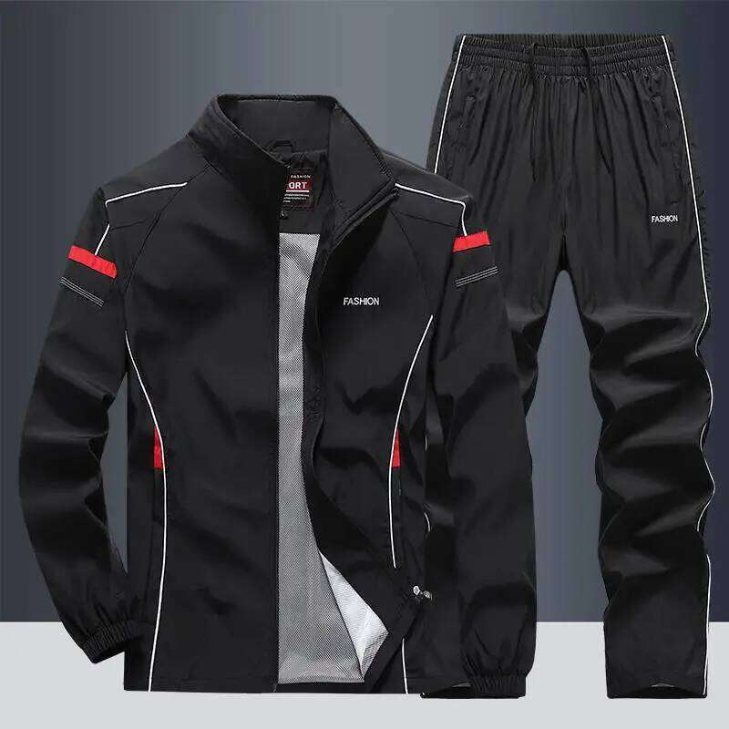 2025 Casual Windproof Running Sets Sportswear Men's Jogging Sport Jacket+Pants Sweatsuit Plus Size Breathable Workout Clothes