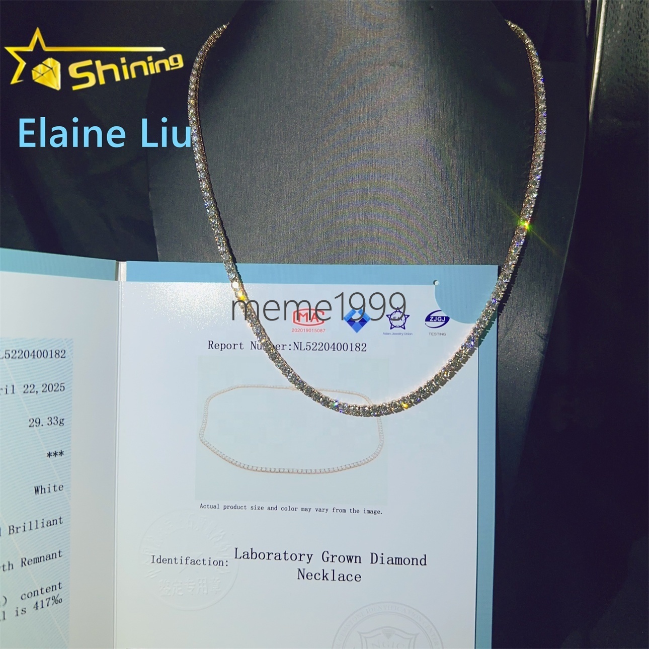 3mm Custom Luxury 10K Real Solid Gold Hip Hop Necklace Lab Grown Diamond-hpht Tennis Chain