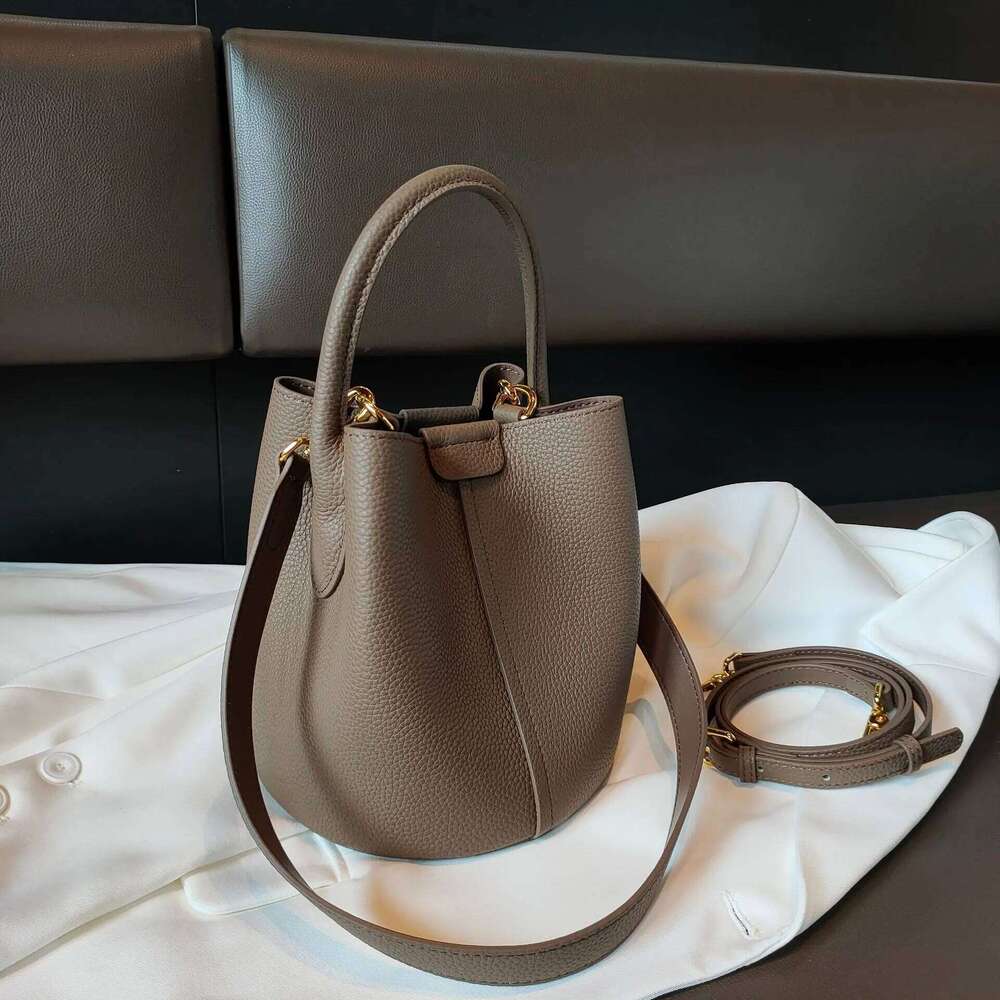 Designer Bags Noble Lavender Purple Round Bucket Tote Small Elegant Cowhide Leather Women's Shoulder Crossbody Fashion Ladies Hand Bag Luxury Bag