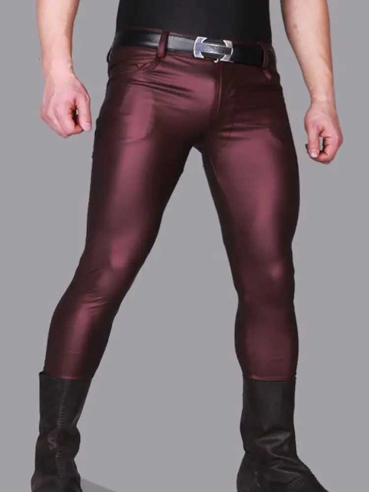 Elastic Faux PU Leather Jeans Pencil Pants Oil Glossy Mens Spring Autumn Trousers Leisure Pants Tights Motorcycle Pants W250819
