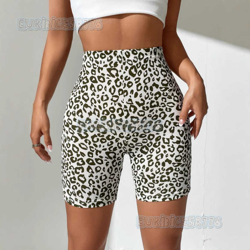 High-waisted Solid Color Leopard Print Fitness High-waisted Slim Yoga Leggings Shorts Five-point Pants H250819