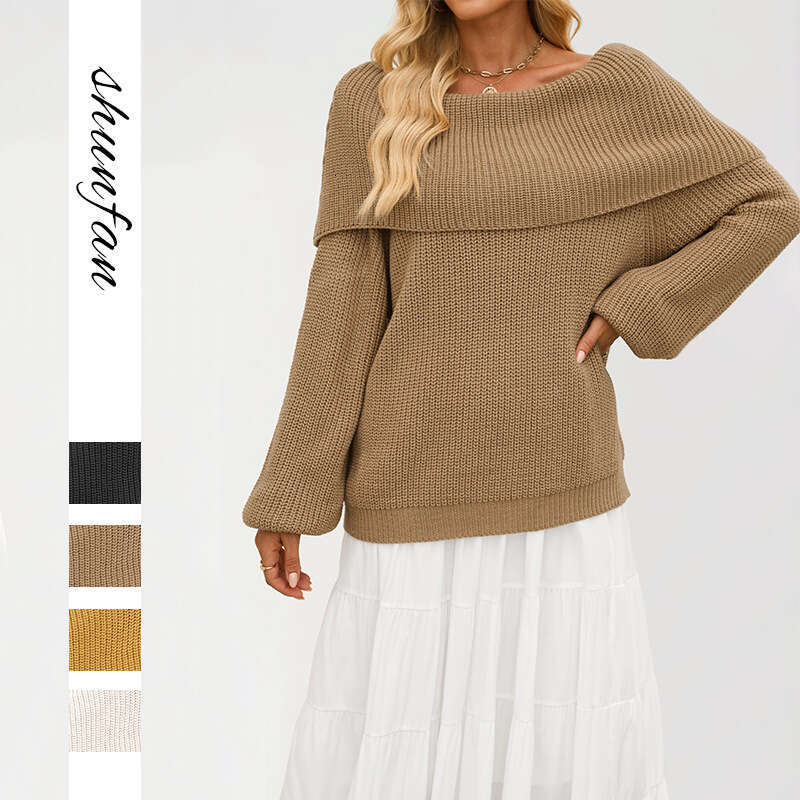 New Autumn And Winter Women's Loose Knitted Pullover Off-Shoulder Sweater B3