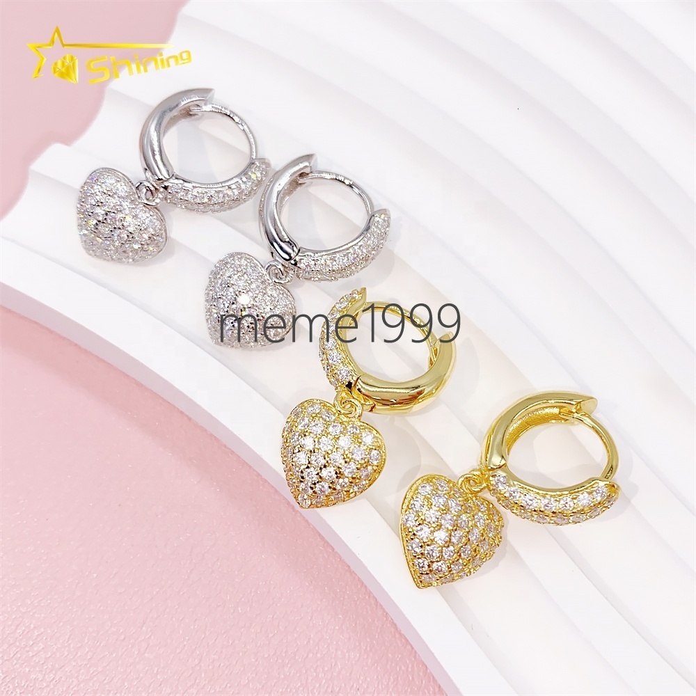 Cheap Price 925 Sterling Silver Fashion Jewelry Men Fully Iced Out VVS Diamond Moissanite Heart Pendant With Earrings