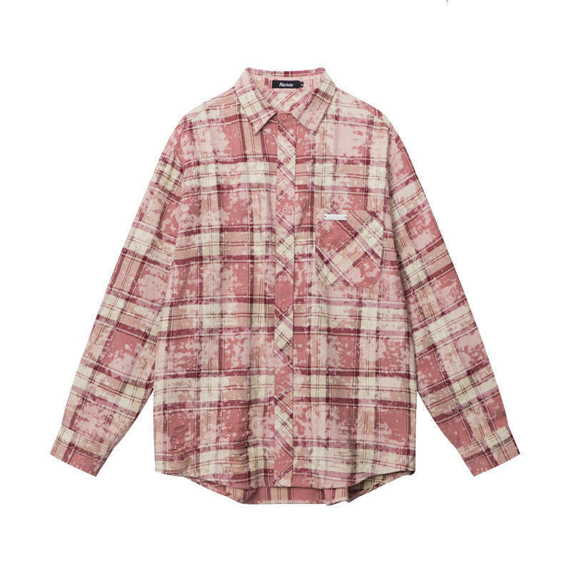 Vintage Plaid Polo Collar Design Color-Block College Style Casual Loose Shirt For Women B5