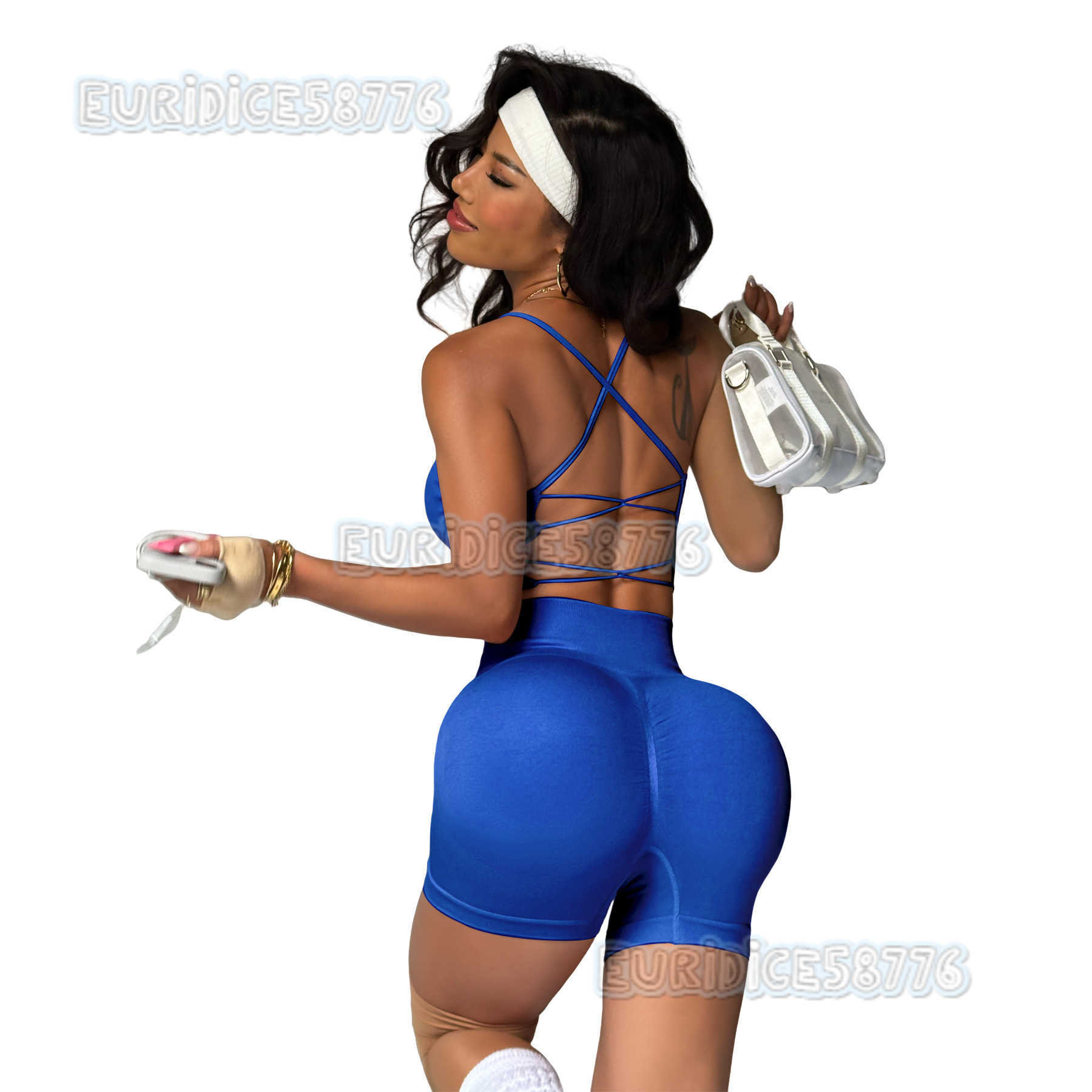 Cross Back Yoga Vest Set with Thin Straps Sports Bra High Waist Tummy Control Tight Hip Fitness Pants H250819