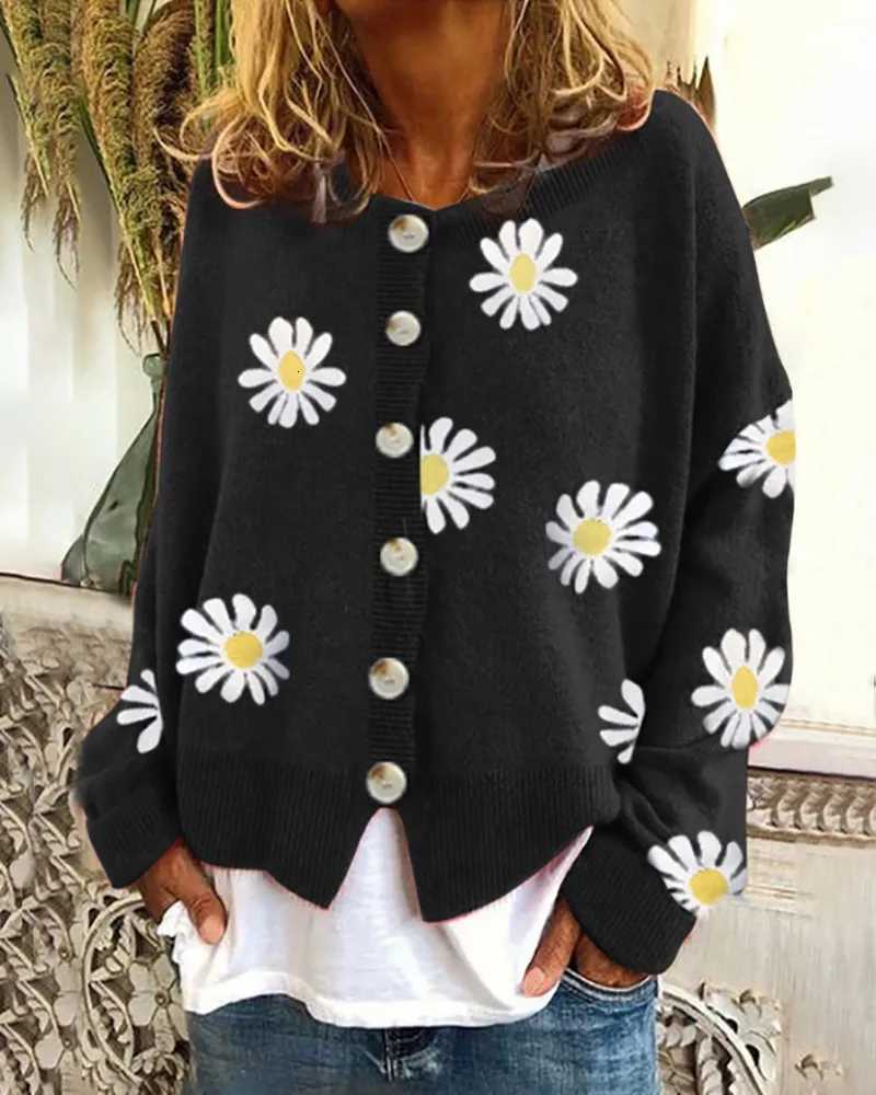 2025 Spring Knitted Women Sweater Print V-neck Long Sleeve Keep Warm Loose Sweaters Fe Summer Casual Trendy Ladies Clothes XJ250819