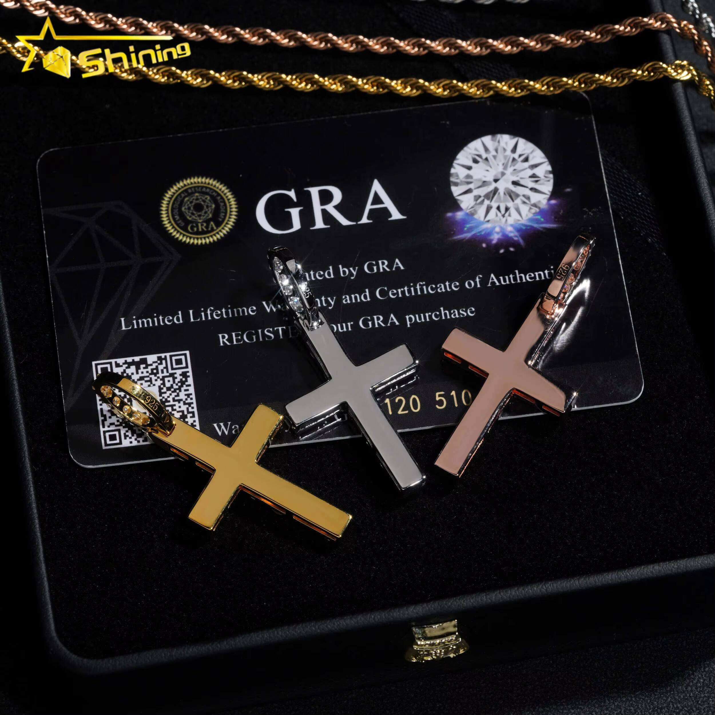 Fine Jewelry Ready to Ship 925 Sterling Silver Hip Hop Cross 4MM Diamond Moissanite Pendant