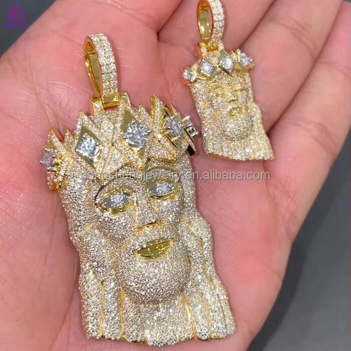 Plated Fashion Jewelry Pendant Out VVS Moissanite Jesus Pendant Gold Custom 925 Sterling Silver Hip Hop Ice