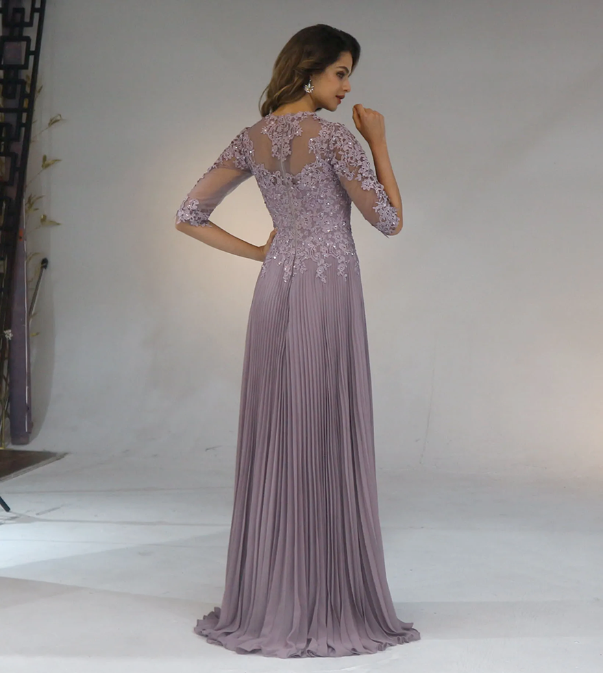 Werbowy Dress Chiffon Pleated Lace Applique A Line With 1/2 Sleeves Mother Of The Bride Dress Long Appliques Mother's Evening Dresses