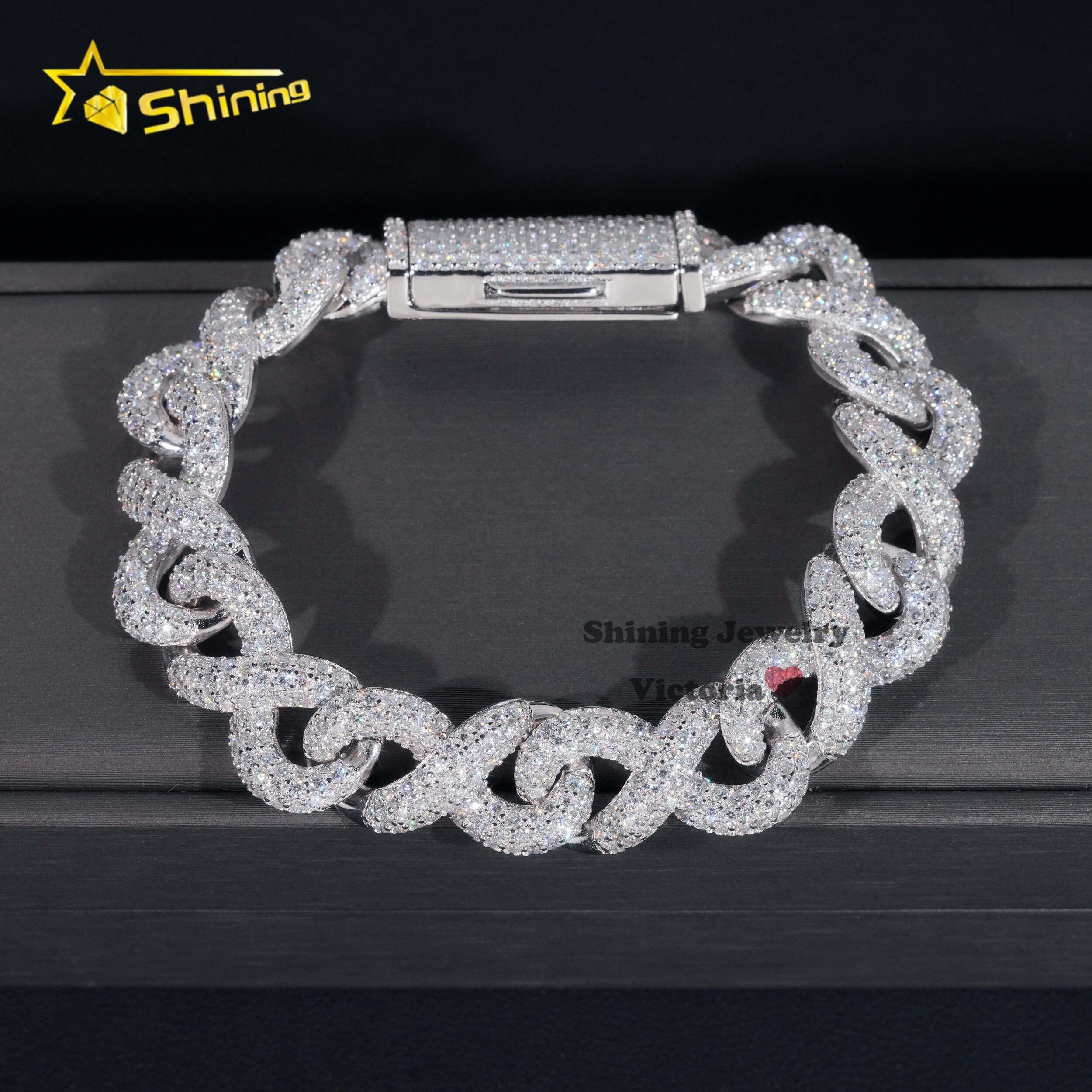 Fashion Best Selling Prong Setting White 12MM Cuban Bracelet Iced Out Jewelry Moissanite Diamond Hip Hop Infinity Link Bracelet