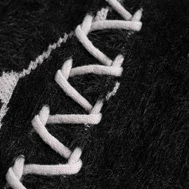 Dark Turtleneck Sweater Mens INS Winter Clothes Splice Color Tassel Weaving Couples Wool Oversize Knitwear Y2k Loose Knit 250819