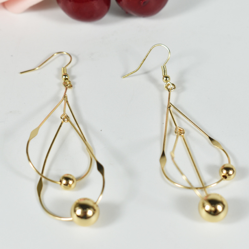 Retro Water Drop-Shaped Earrings with Cross Geometric Layered Design