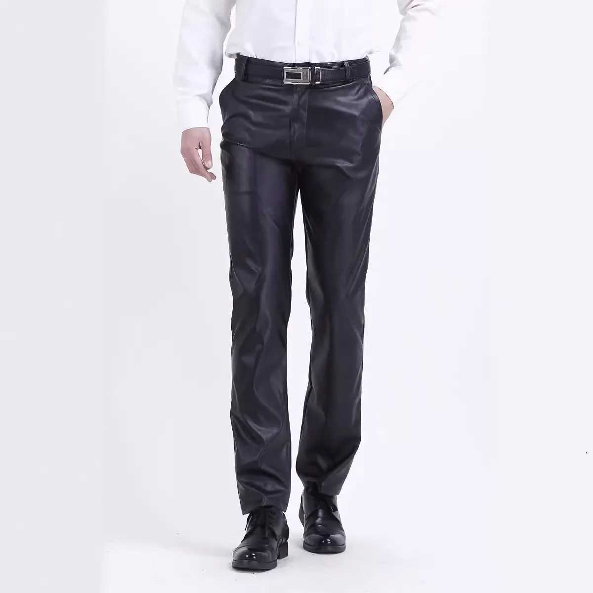 Mens Spring and Summer New Fashion Thin PU Leather Pants Casual Loose Waterproof Oil and Dirty Long Leather Pants Middle Age W250819