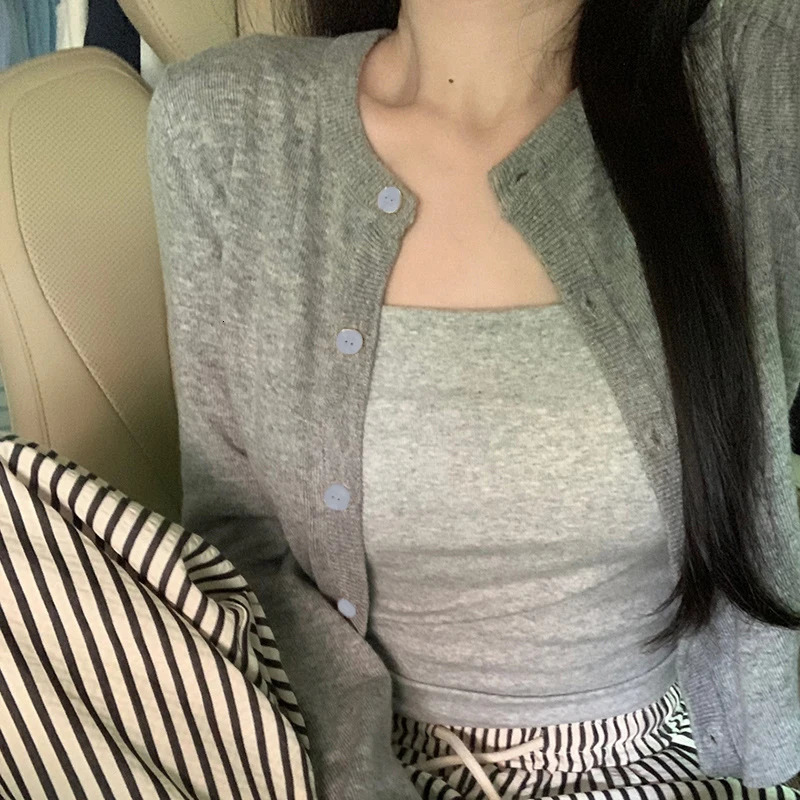 Alobee Red Cardigan Knit Early Autumn Women Clothes Outdoor Crop Sweater Outerwear Long Sleeve Top Bottoming Shirt 250819