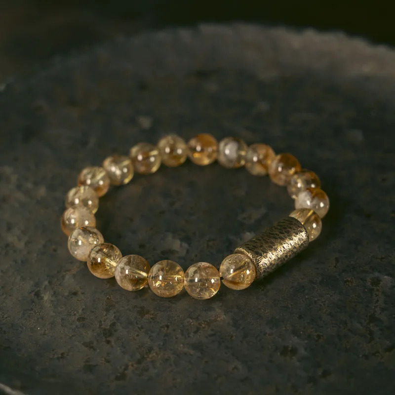 Natural Citrine Rudraksha Seed Space Stretch Bracelet Brass Metal Health Lucky OM Jewelry Blessing Women Gift Items For Mom 250815