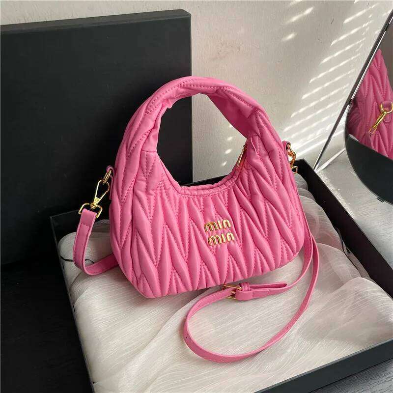 High-End Designer Pleated Crescent Women's New Fashion Western Style Shoulder All-Match Casual Messenger Hand Bag