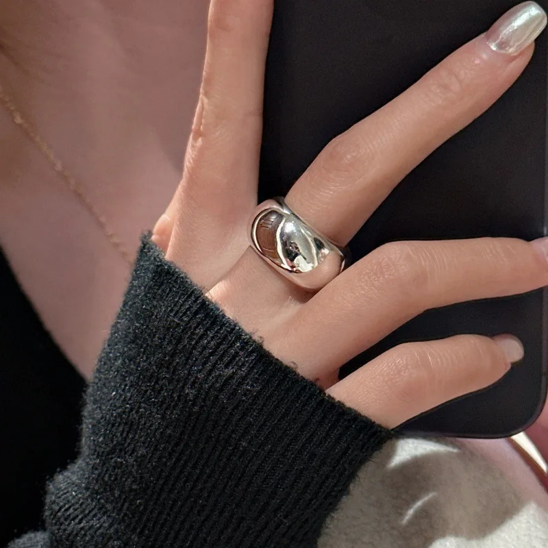 F.I.N.S Original Minimalist S925 Sterling Silver Smooth Plain Ring Texture Thumb Band Wide Thick Statement Finger Fine Jewelry 250815