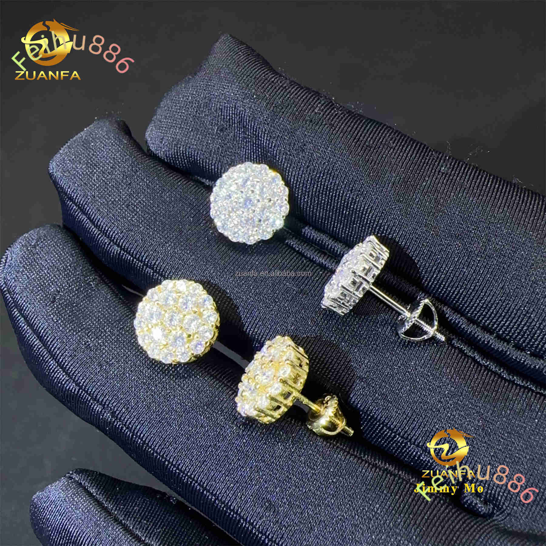New Arrivals Bulk Stock Best Selling Drop Shipping Men Iced Out Hip Hop Sterling Silver 925 Moissanite Flower Stud Earrings