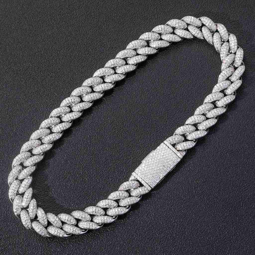 Hip Hop VVS Moissanite 16mm Width Cuban Link Chain Necklace Bracelet Fine Jewelry 925 Sterling Silver Diamond Cuban Link Chain