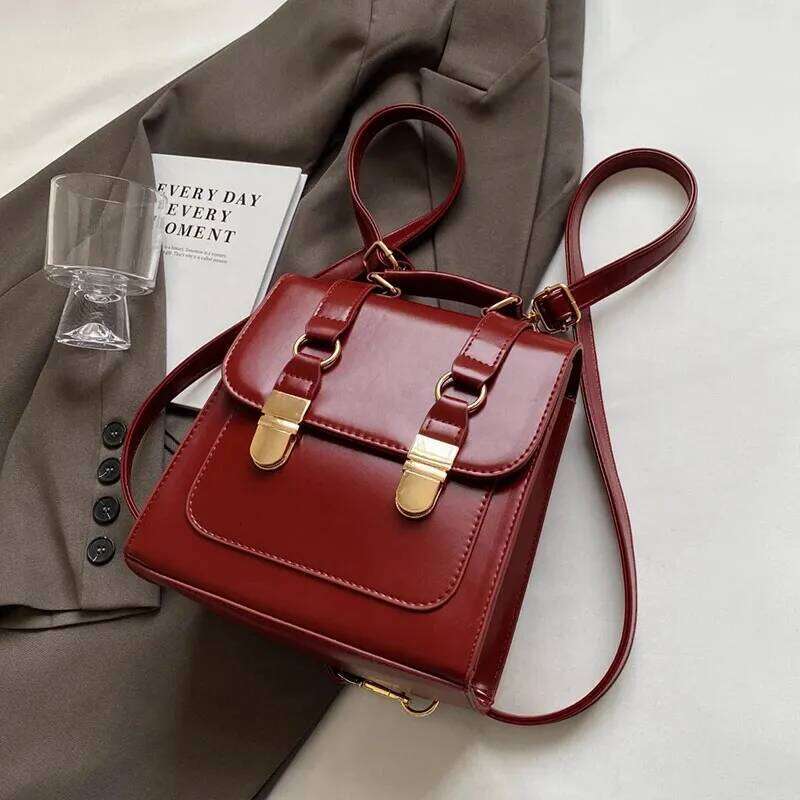 Small Women 2024 Y2K Korean Fashion Solid Color Backpack School Bag Cute Pu Leather Travel Red Back Packs 241008