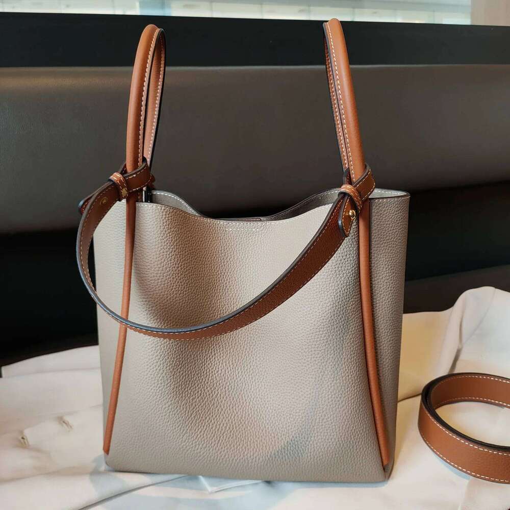 New Geometric Design Natural Togo Cow Leather Basket Tote Hit-Color Big Capacity Women's Handbag Armpit Shoulder Purse