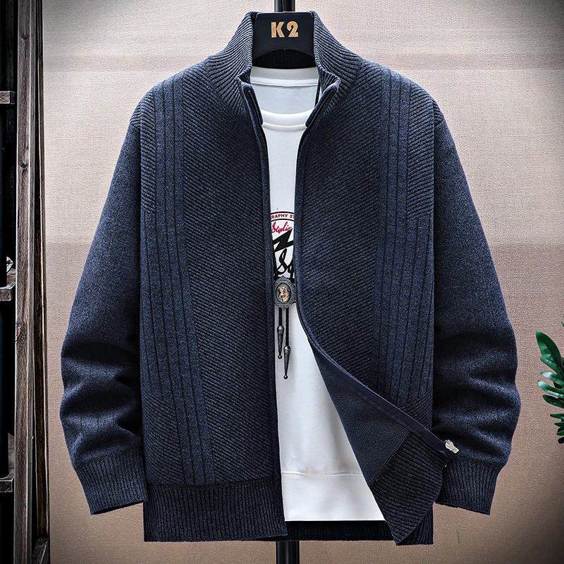 Winter Mens Fleece Sweater Cardigan Mock Neck Knit Coat Casual Jacket High Quality Male Autumn Clothing 250819
