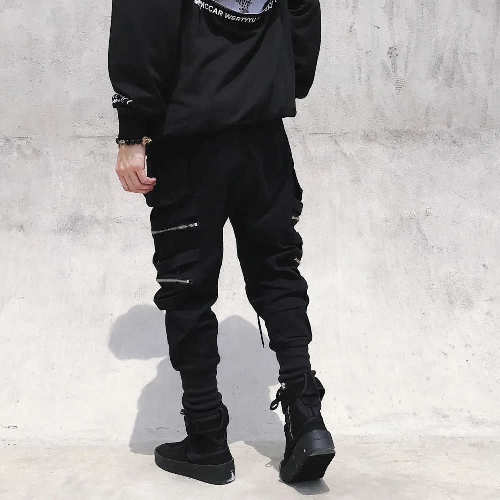Cargo Pants Hip Hop Joggers Men Loose Harem Pants Multi-Pocket Ribbon Mens Pants Trousers Casual Streetwear Sport Pants for Men W250819