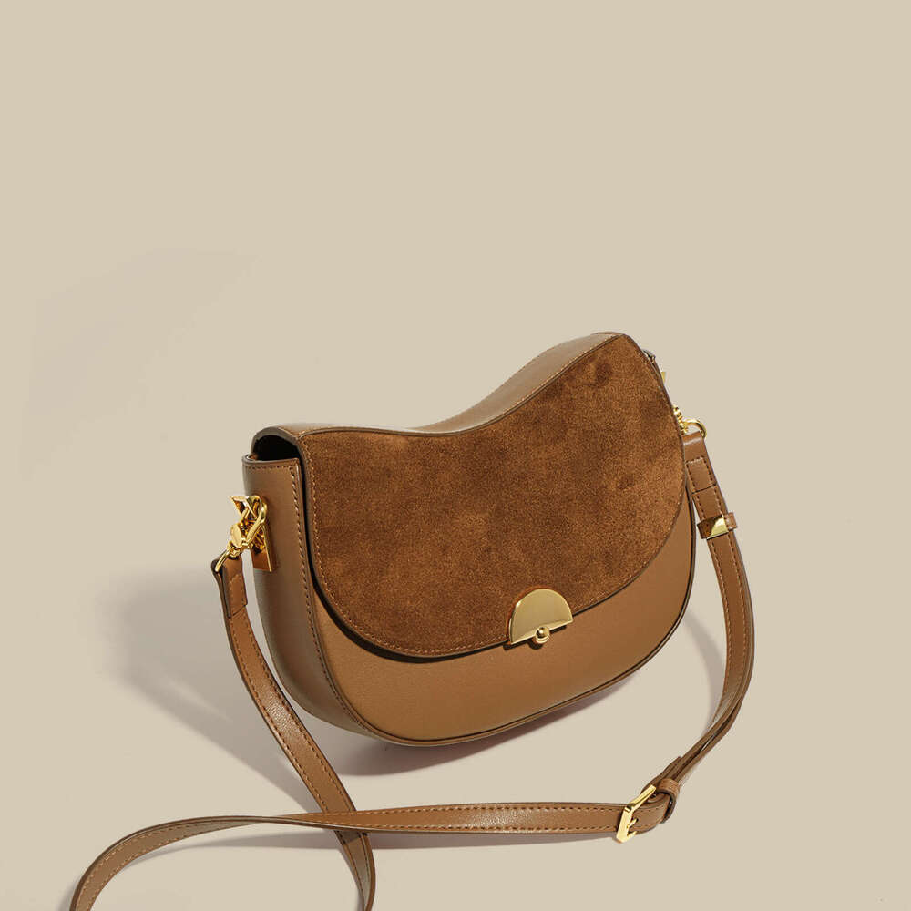 Fashion Saddle Autumn Winter New Niche Matte Cowhide Patchwork Shoulder High Quality Texture Crossbody Small Bag