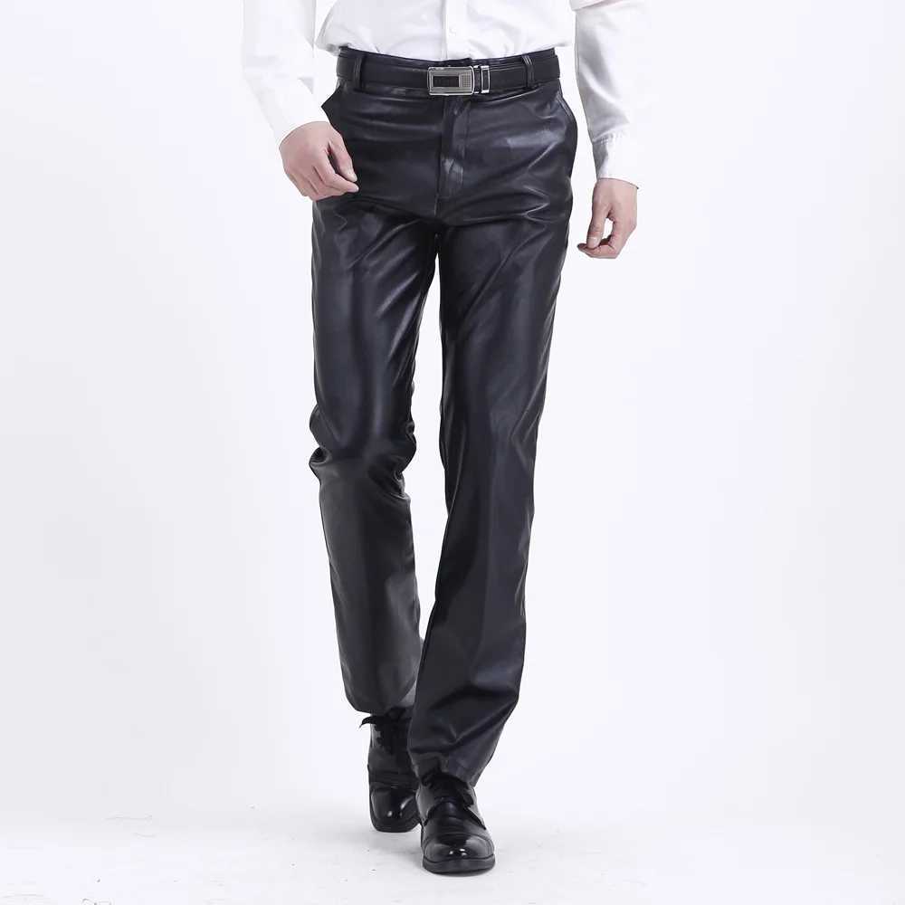 Mens Spring and Summer New Fashion Thin PU Leather Pants Casual Loose Waterproof Oil and Dirty Long Leather Pants Middle Age W250819