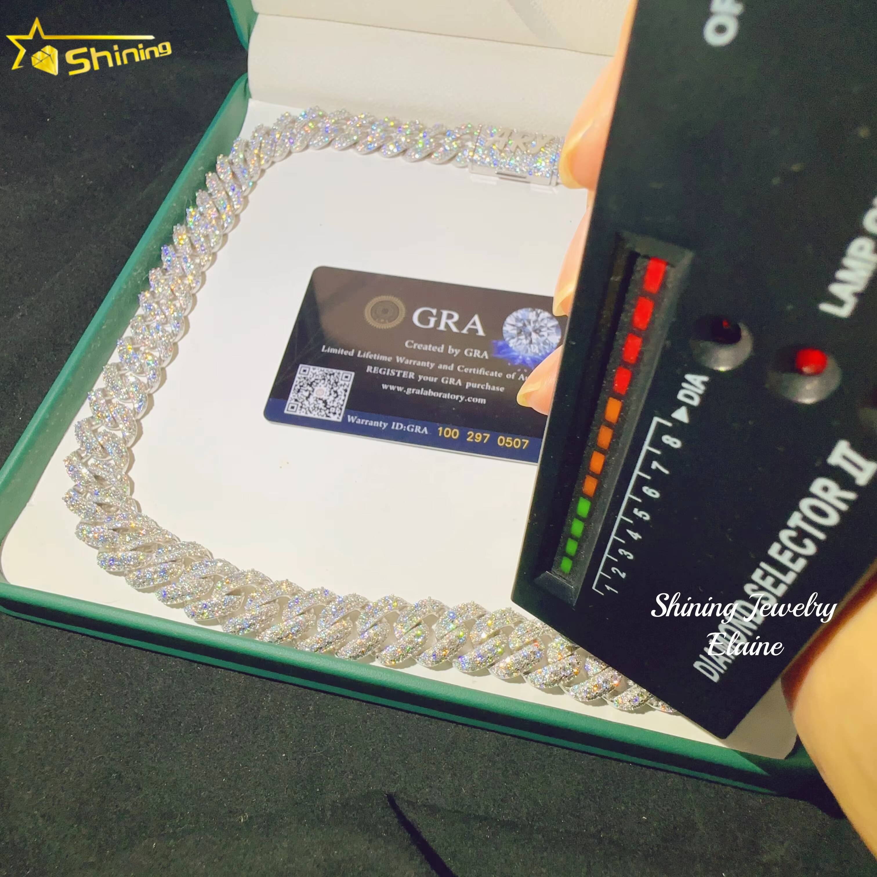 Factory Price Hip Hop Custom Fashion 925 Sterling Silver Luxury VVS Moissanite Iced Out Miami Cuba Link Chain